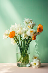 Glass of fresh spring flowers in vase, high quality generative ai
