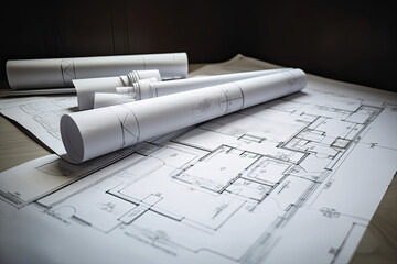 Building project plan blueprint of a modern house. Generative AI