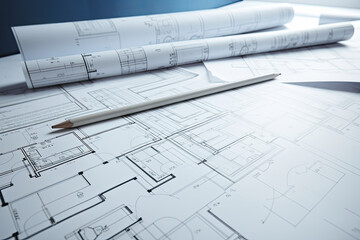 Building project plan blueprint of a modern house. Generative AI