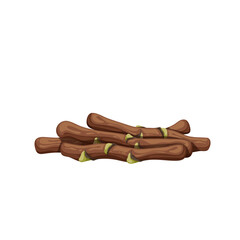 Teeth cleaning neem twig vector illustration. Cartoon isolated plants heap and Indian oral hygiene tools in pile, chew neem sticks in traditional medicine of India to clean and brush, protect teeth