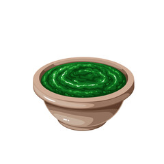 Neem paste in bowl vector illustration. Cartoon isolated cup with green nimtree remedy of Ayurveda medicine, homemade neem ayurvedic medication healing skin and immune system, alternative oral hygiene