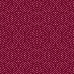 Vector golden geometric texture. Luxury seamless pattern with linear diamonds, rhombuses, thin lines. Abstract red and gold graphic ornament. Art deco style. Trendy background. Elegant repeat design