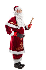 santa claus with ring bell studio portrait on white background