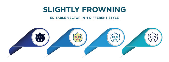 slightly frowning emoji icon in 4 different styles such as filled, color, glyph, colorful, lineal color. set of   vector for web, mobile, ui