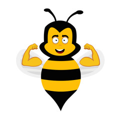 vector illustration bee cartoon flexing the biceps of the arms