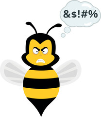 vector illustration bee cartoon angry with a cloud of thought and an insult text