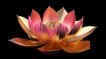 Experience a Soothing, Serene Lotus Flower in Gold and Pink: Generative AI