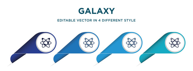 galaxy icon in 4 different styles such as filled, color, glyph, colorful, lineal color. set of   vector for web, mobile, ui
