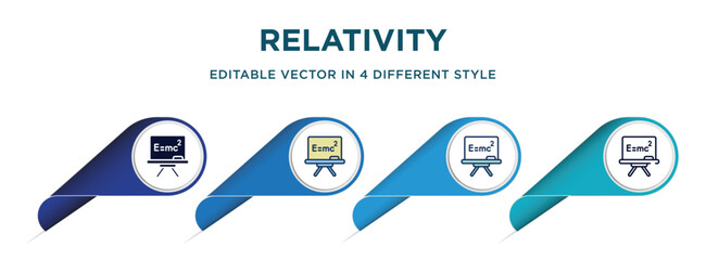 Naklejka premium relativity icon in 4 different styles such as filled, color, glyph, colorful, lineal color. set of vector for web, mobile, ui