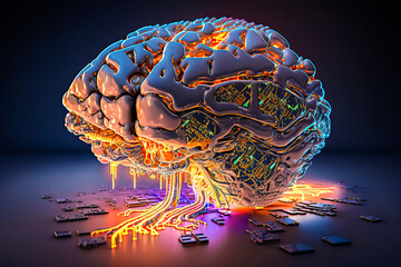 Ai chipset with human brain on computer circuit board. Artificial intelligence, Data mining, and Deep learning modern computer technology. Ai CPU concept.