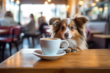 Dog and cup of coffee Ai generative