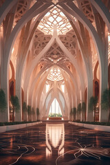 Islamic architecture interior, mosque, palace. Generative AI