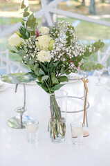 bouquet of white roses congratulations for the wedding postcard wedding