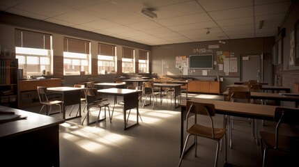 Fototapeta na wymiar Classroom - A room in a school or college where study. AI generated