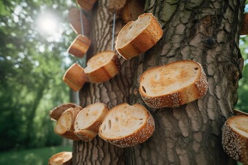 Bread growing on trees. Generative AI.