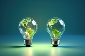 Ecology, light bulb idia with environmental protection. Generative AI.