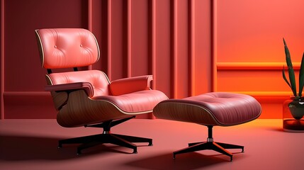 Red lounge chair. Generative AI.