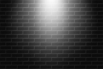 Black brick wall texture background with light of spotlight