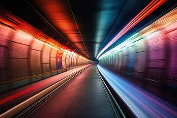 Fototapeta na wymiar Subway tunnel motion blur. Generative AI.