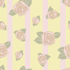 Pink Roses and Pink Stripes on a Yellow Background