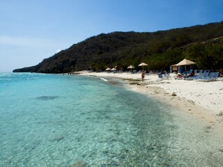 Fototapeta premium Curaçao has plenty of sandy beaches with absolutely gorgeous crystal-clear waters, like Playa Porto Marie.