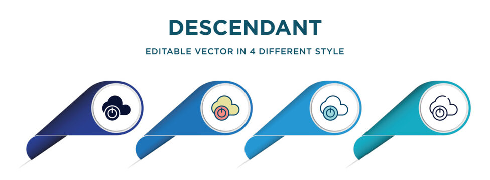 descendant icon in 4 different styles such as filled, color, glyph, colorful, lineal color. set of vector for web, mobile, ui