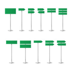 Vector 3d Realistic Blank Green Road Warning Direction Sign Icon Set Closeup Isolated. Danger Blank Warning Empty Signs Collection, Traffic Template. Front View