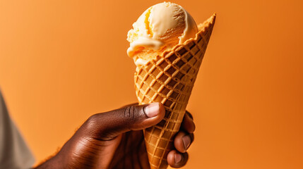 Fototapeta na wymiar fingers hand with ice cream in cone