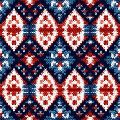 Fototapeta na wymiar Knit Patch with Blue and Red Vistic Seamless Pattern Design, Generative AI