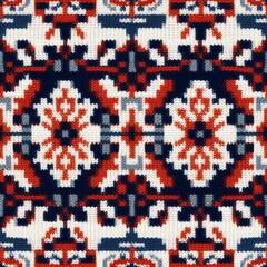 Knit Patch with Blue and Red Vistic Seamless Pattern Design, Generative AI