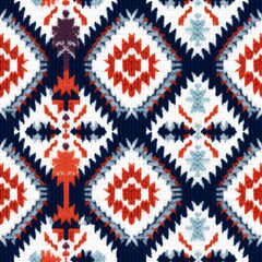 Knit Patch with Blue and Red Vistic Seamless Pattern Design, Generative AI