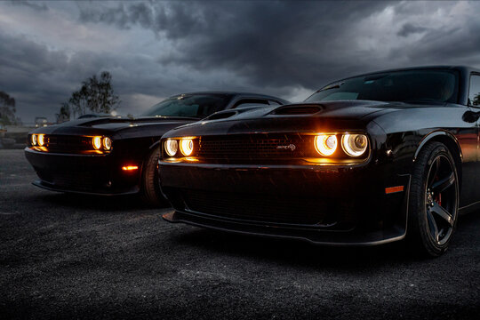 car in the night Dodge Challenger SRT Hellcat