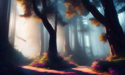 Forest landscape with fog  Generative AI
