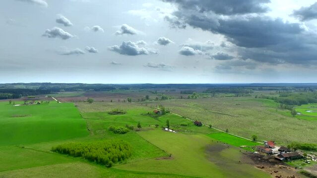 Top view of small river Lyna flowing in Warmia, northern Poland, Europe