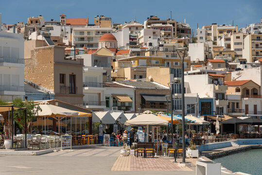 Sitia, Eastern Crete, Greece, Europe, 2023 . Early Spring on the waterfront in Sitia an eastern Crete holiday destination resort. The harbour area.