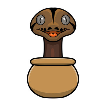 Cute golden child phantom reticulatus python cartoon inside the pot