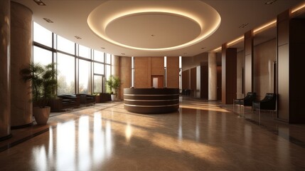 Lobby - The entrance or reception area of a public. AI generated