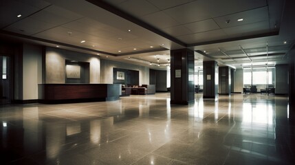 Lobby - The entrance or reception area of a public. AI generated