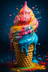 bright colorful Ice cream. Advertising for candy shop or cafe. Created using Generative Ai