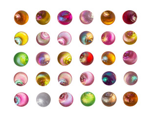 Isolated multicolored nacreous stickers / buttons / balls with shell texture.