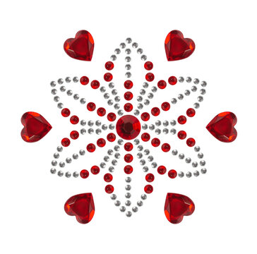Romantic stickers for Valentine's Day: pattern of crystal hearts and rhinestones in flower shape. Greeting card. Love and romantic concept.