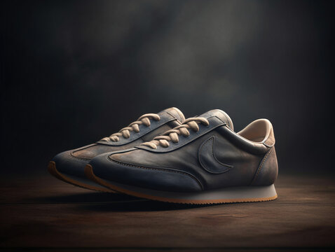 3D Render of Gray Vintage Running Shoes Stylish Antique