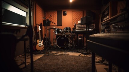 Fototapeta na wymiar Recording studio A soundproofed room equipped. AI generated