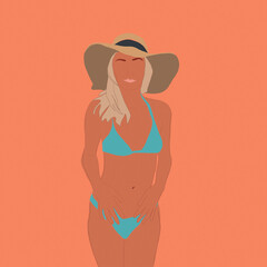 Illustration of woman in blue bikini