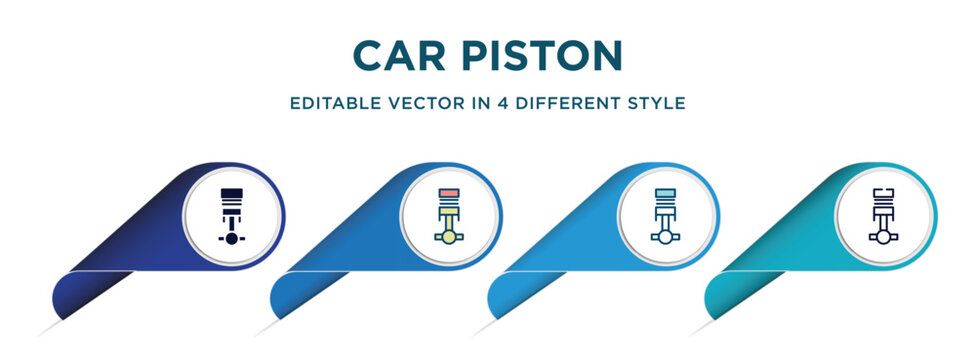 car piston icon in 4 different styles such as filled, color, glyph, colorful, lineal color. set of vector for web, mobile, ui