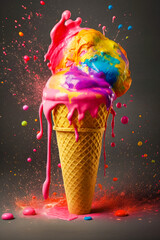 bright colorful Ice cream. Advertising for candy shop or cafe. Created using Generative Ai