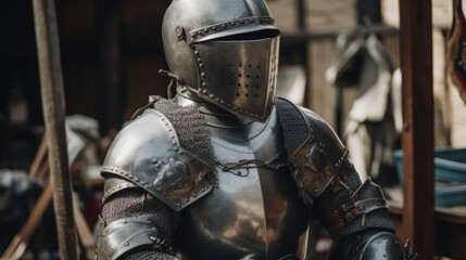 The steadfast English knight with his armor and lanc. AI generated