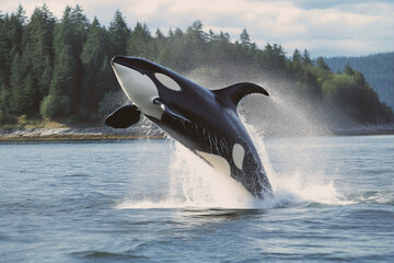Fototapeta premium whale jumping in the water made with generative ai
