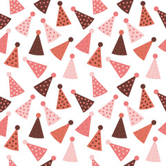 Seamless pattern with party hats on a white background. Festive design for wrapping paper, banners, cards.