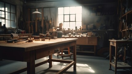 Workshop A space designated for woodworking metalwor. AI generated - obrazy, fototapety, plakaty